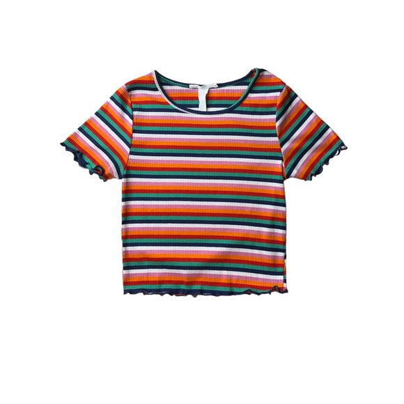 Caution To The Wind Tops - LETTUCE TRIM MULTICOLORED STRIPED CROPPED BABY TEE • SIZE M